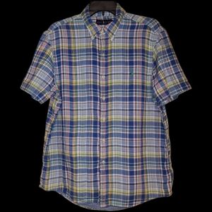 Ralph Lauren Short Sleeve Button Front Shirt, Mens Large, Colorful Plaid